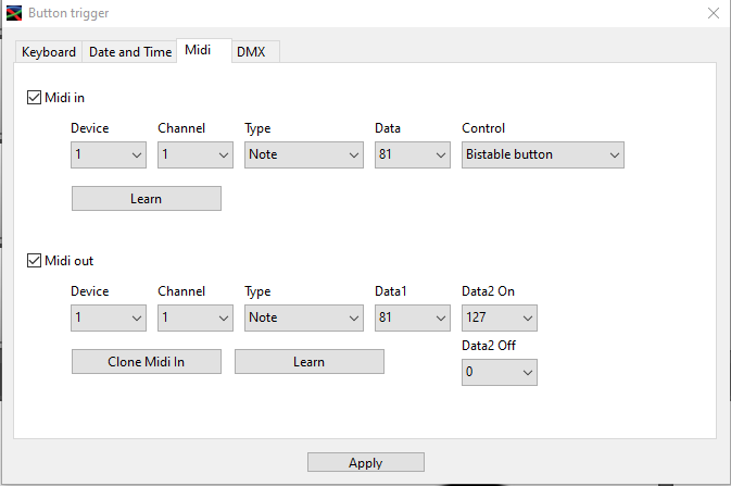 Live button midi trigger settings