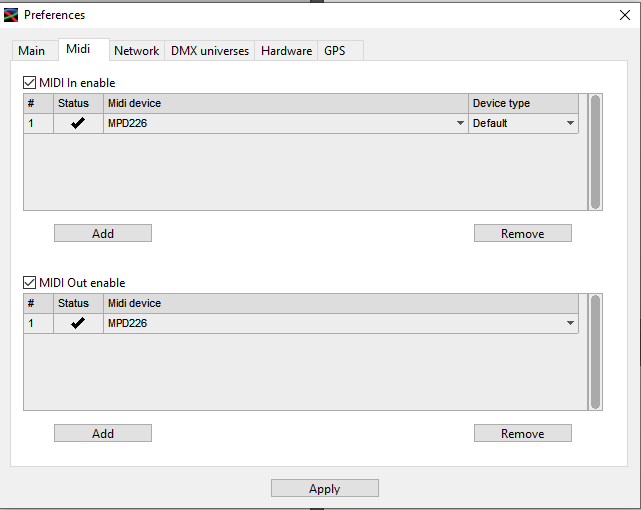 Main software midi preference settings